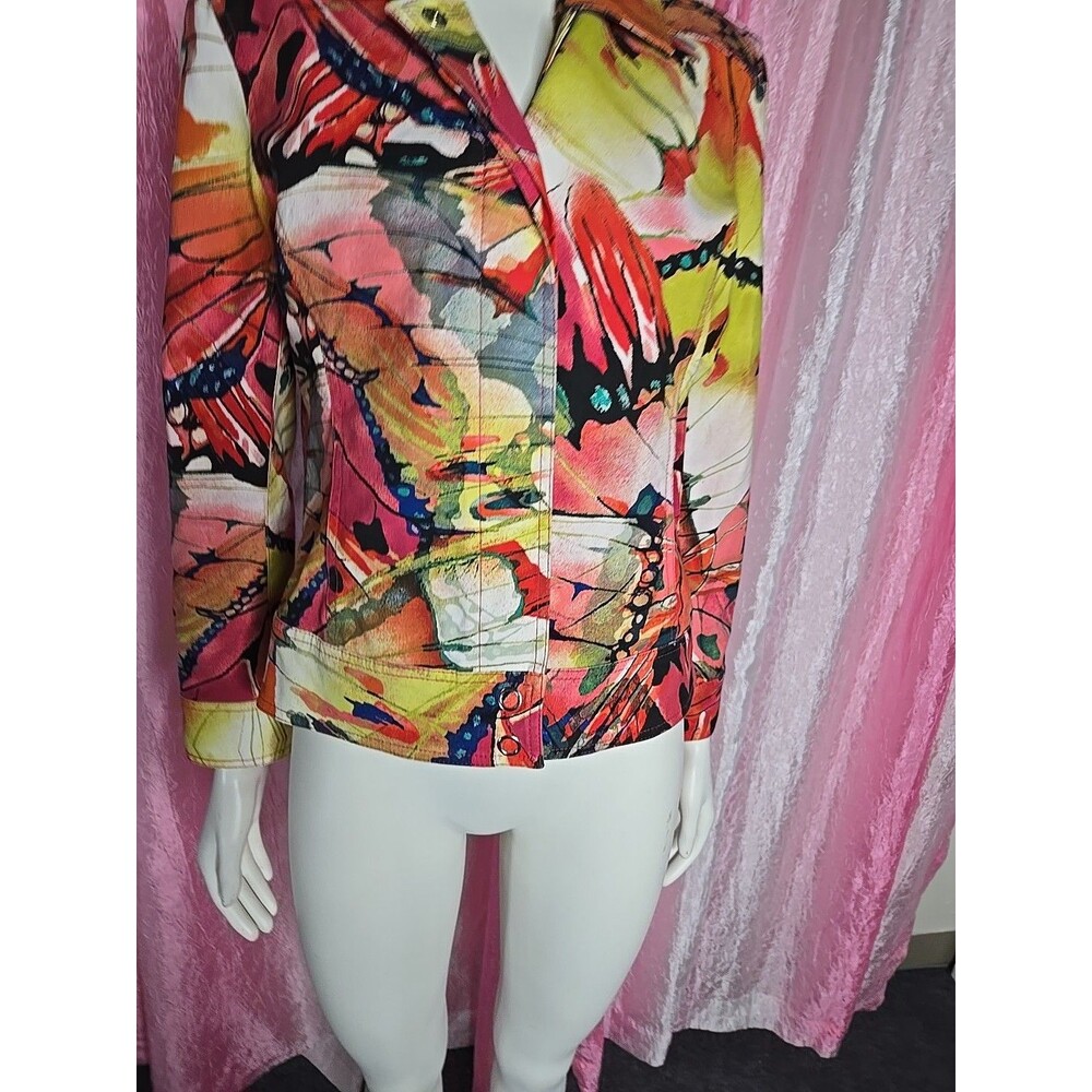Chico's Colorful Floral Watercolor Artsy Lined Cropped Jacket Size XS 0/4 - Picture 4 of 14